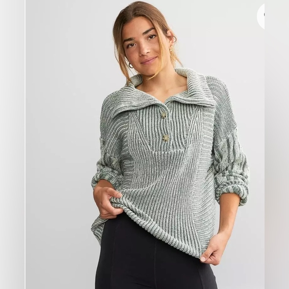 BKE Ribbed Knit Henley Sweater - LAUREL WREATH - SZ S - ✔️ Measurements